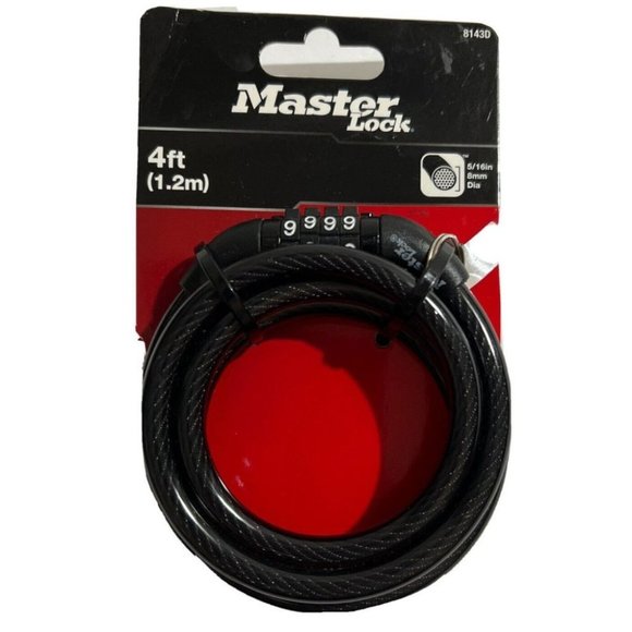 Master Lock 8143D Combination Cable Lock 4' (1.2m)x5/16" (8mm) Black ~ NEW - Picture 1 of 7